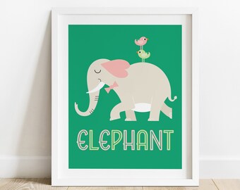 Elephant Nursery Art Print, Kids Safari Jungle Animal Poster