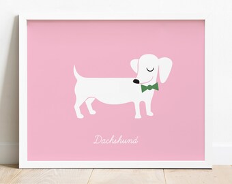 Dachshund Dog Nursery Art Print, Personalized Name Dog Breed Poster