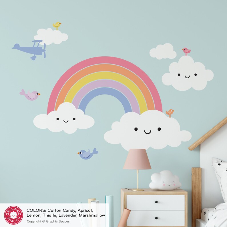 Happy Rainbow Name Fabric Wall Decal: Personalized Baby Nursery Kids Kawaii Rainbow Wall Sticker REUSABLE image 6