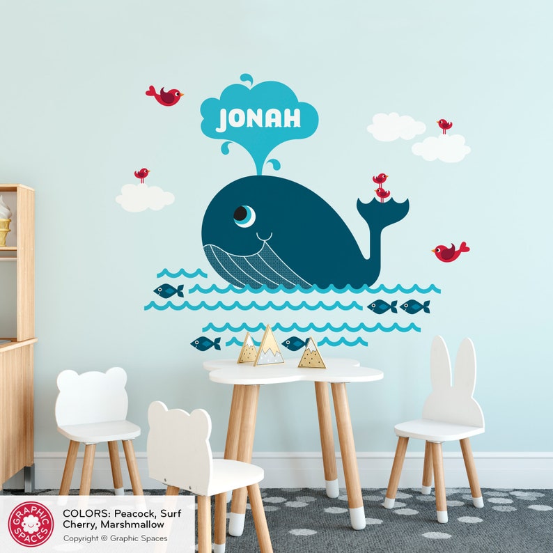 Whale Fabric Wall Decal: Personalized Name Ocean Nursery Reusable image 9
