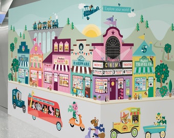 Mural de papel pintado Happy Town - Edificio 6, Village Street (personalizado)