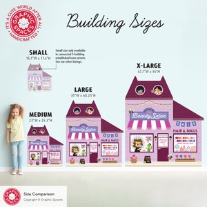 Beauty Salon Fabric Wall Decal, Personalized Kids Happy Town City Building, Pretend & Dramatic Play, Reusable M, L, XL image 2