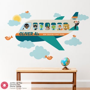 Jumbo Jet Airplane BOY Fabric Wall Decal, Animal Passenger Airliner, Personalized Name, Baby Nursery Kids Reusable image 9