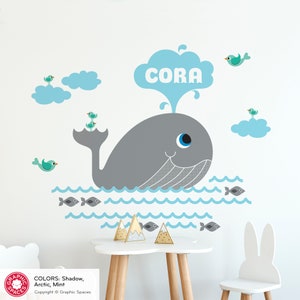 Whale Fabric Wall Decal: Personalized Name Ocean Nursery Reusable image 7