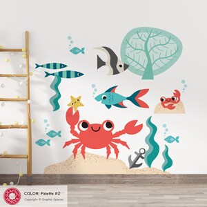 Crab & Friends Fabric Wall Decals: Ocean Nursery Decor - Reusable