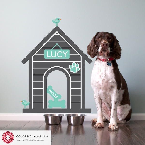 Dog House Fabric Wall Decal Personalized Name Room Sign Puppy Decor Kids Dog Theme Room Modern Indoor Dog House