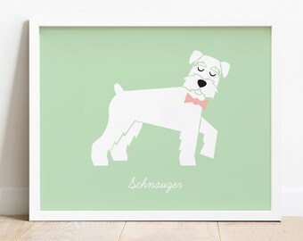 Schnauzer Dog Nursery Art Print, Personalized Name Dog Breed Poster