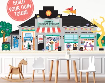 Estación de Servicio - Vinilo Decorativo de Tela - Juego de Simulación, Personalizado