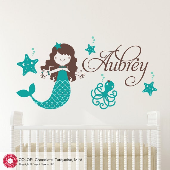 mermaid name wall decal: ocean under the sea baby girl nursery | etsy