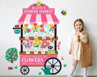 Carrito de flores - Vinilo decorativo de tela para pared - Fondo de juego de simulación XL - Personalizado