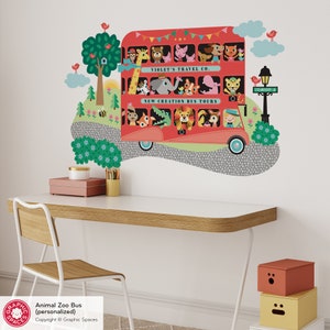 Animal Zoo London Bus Fabric Wall Decal, Personalized GIRL Driver image 4