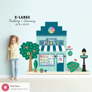 Paint Store Fabric Wall Decal, Personalized Kids Happy Town City ...