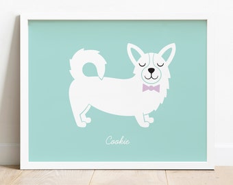 Pembroke Welsh Corgi Dog Nursery Art Print, Personalized Name Dog Breed Poster