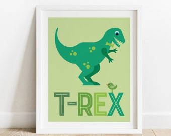 Dinosaur Nursery Art Print, Kids T-Rex Baby Tyrannosaurus Poster