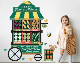 Carrito de verduras del mercado de agricultores - Vinilo decorativo de tela para pared - Fondo de juego de simulación XL - Personalizado