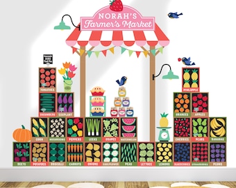 Toldo y conjunto de productos agrícolas - Vinilo decorativo de tela para pared - Fondo de supermercado XL (personalizado)