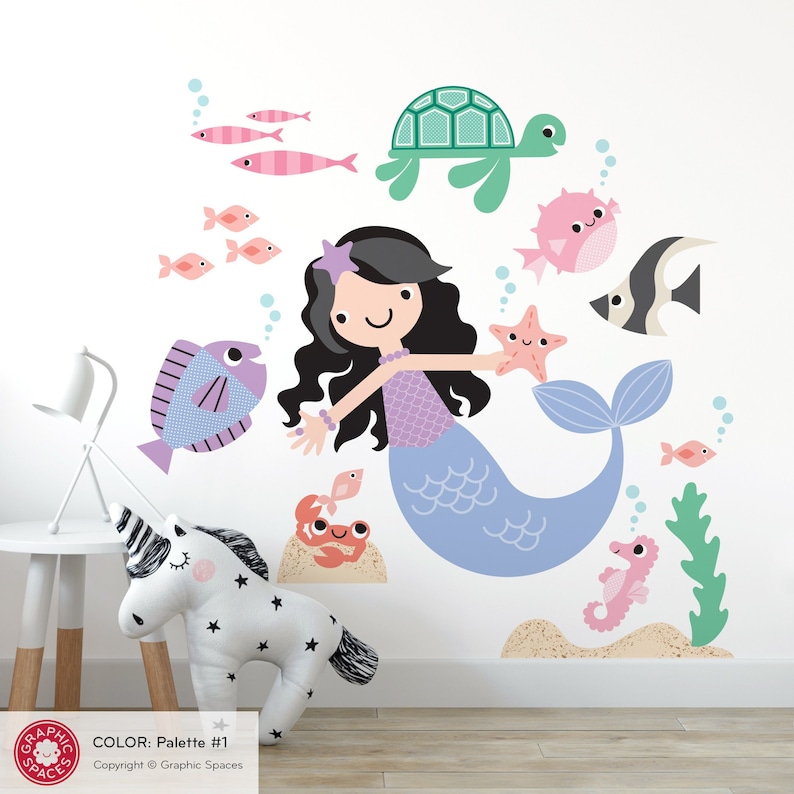Mermaid Fabric Wall Decal & Ocean Friends, Kids Under the Sea Baby ...