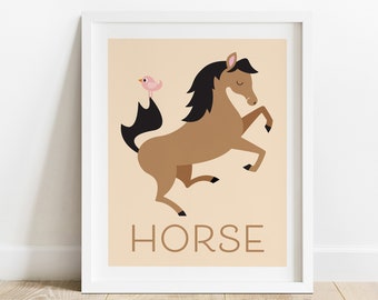 Horse Nursery Art Print, Kids Farm Animal Poster