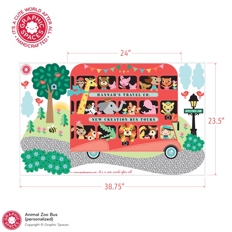 Animal Zoo London Bus Fabric Wall Decal, Personalized GIRL Driver image 6