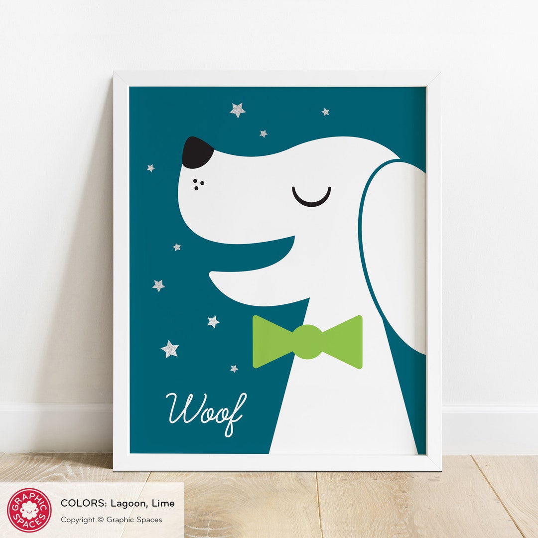 Happy Puppy Dog Nursery Art Print Personalized Woof Etsy