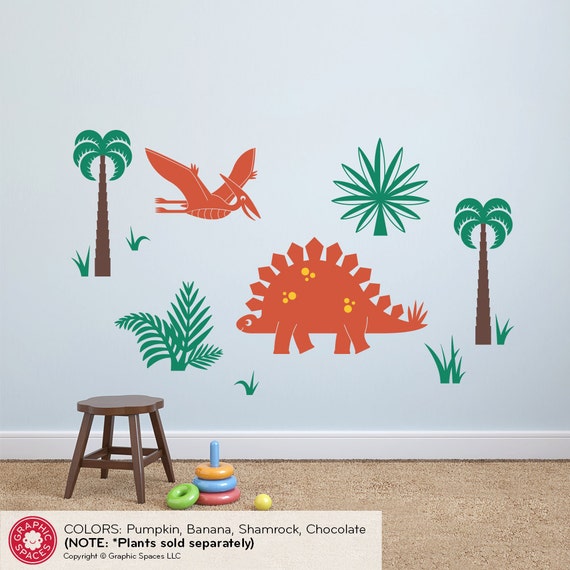 DINOSAUR VINYL WALL DECALS STICKERS BOYS BEDROOM 14 PC PTERODACTYL STEGOSAURUS