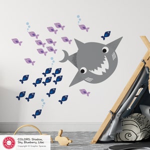 Happy Shark & Fish Fabric Wall Decals: Ocean Sea Life Underwater Nursery REUSABLE image 4