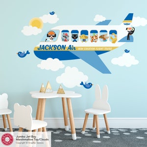 Jumbo Jet Airplane BOY Fabric Wall Decal, Animal Passenger Airliner, Personalized Name, Baby Nursery Kids Reusable image 3