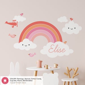 Happy Rainbow Name Fabric Wall Decal: Personalized Baby Nursery Kids Kawaii Rainbow Wall Sticker REUSABLE Name + Happy Faces