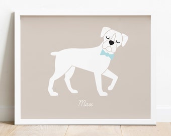 Boxer Dog Nursery Art Print, Personalized Name Dog Breed Poster