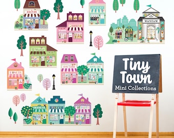 Pueblo diminuto n.° 3 - Vinilo decorativo de tela para pared - Colección de minialdeas Happy Town Pretend Play