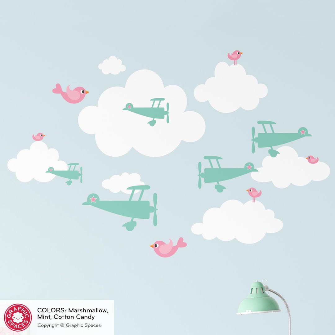 Airplanes, Clouds, Birds Fabric Wall Decal Pack: Travel Transportation ...