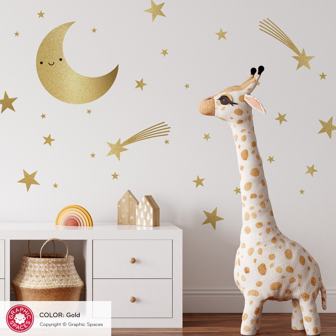 Happy Moon & Stars Fabric Wall Decals Baby Nursery Kids - Reusable Peel ...