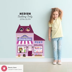 Beauty Salon Fabric Wall Decal, Personalized Kids Happy Town City Building, Pretend & Dramatic Play, Reusable M, L, XL MEDIUM Bldg