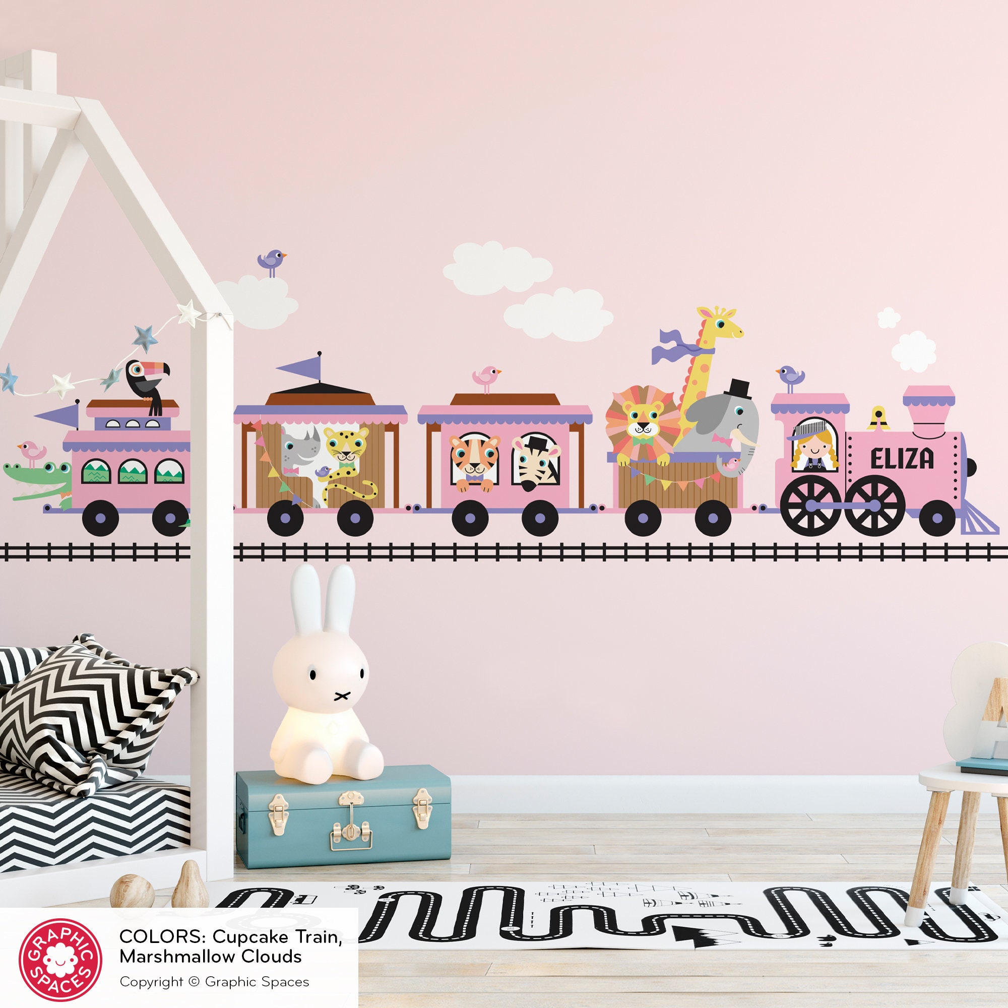 Safari Animal Train Wall Decal Personalized Kids Nursery, GIRL - Reusable -  Etsy, image size:2000x2000