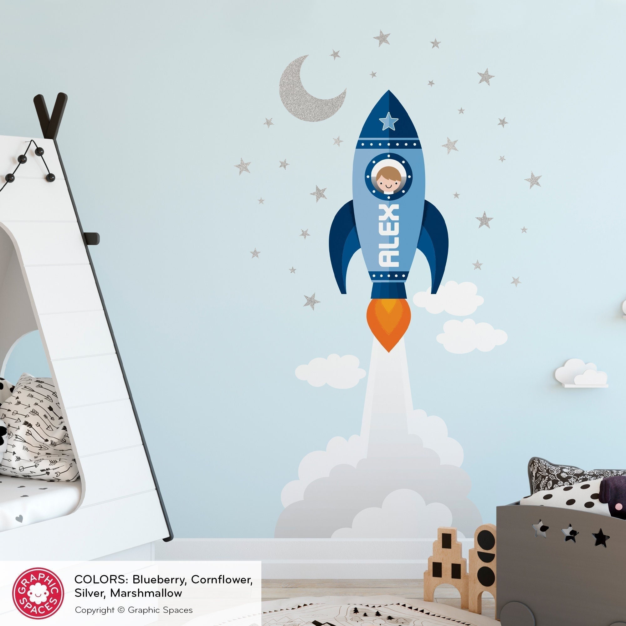 Personalized Rocket Fabric Wall Decal: Outer Space Nursery Decor - Etsy