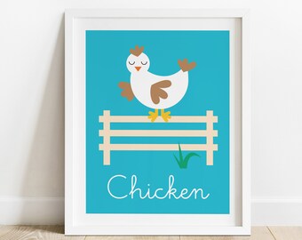 Chicken Nursery Art Print, Kids Farm Animal Poster