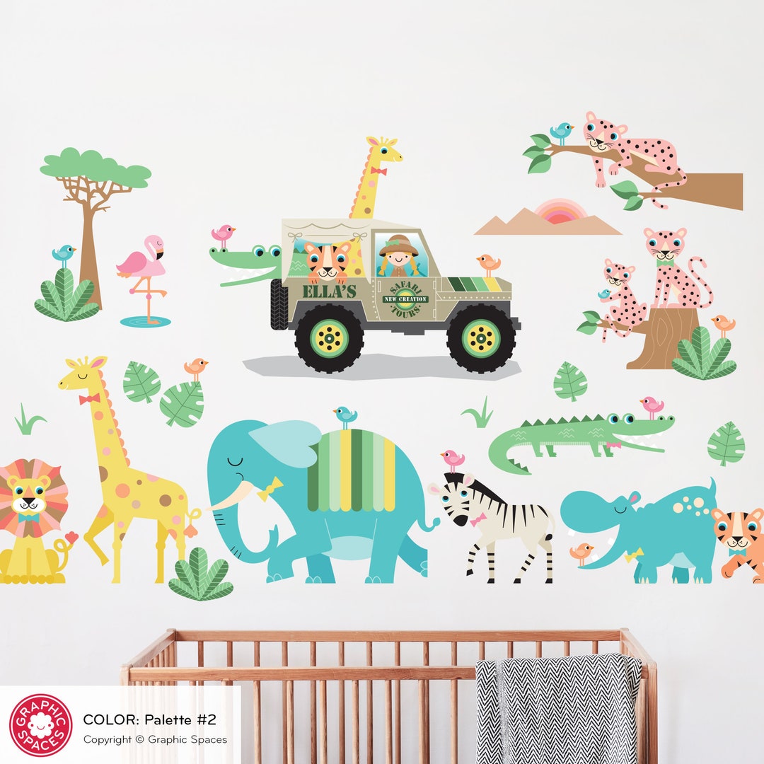 Jungle Safari Girl Animals - Fabric Wall Decals - Personalized Name ...