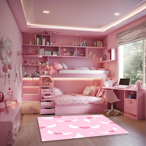 Pink Kids Rug Love Theme – Educational Playroom Carpet with Adventure Map & Road City Design for Girls Room