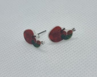 Caterpillar Apple Earrings: Whimsical Acrylic Bookworm Jewelry