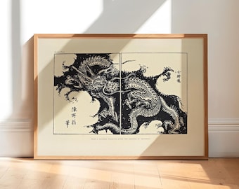 Poster Dragon Vintage Art Japanese Traditional Wall Art Japanese Black And White Poster Mythical Art Framed Poster Minimalist Art Asian Art