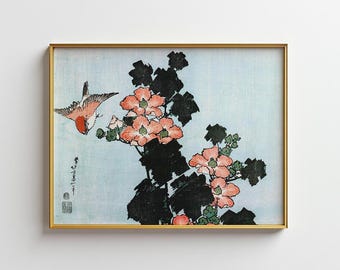 Poster Flower Vintage Poster Hokusai Flower Poster Framed Japanese Wall Art Japanese Woodblock Print Vintage Flower Poster Traditional