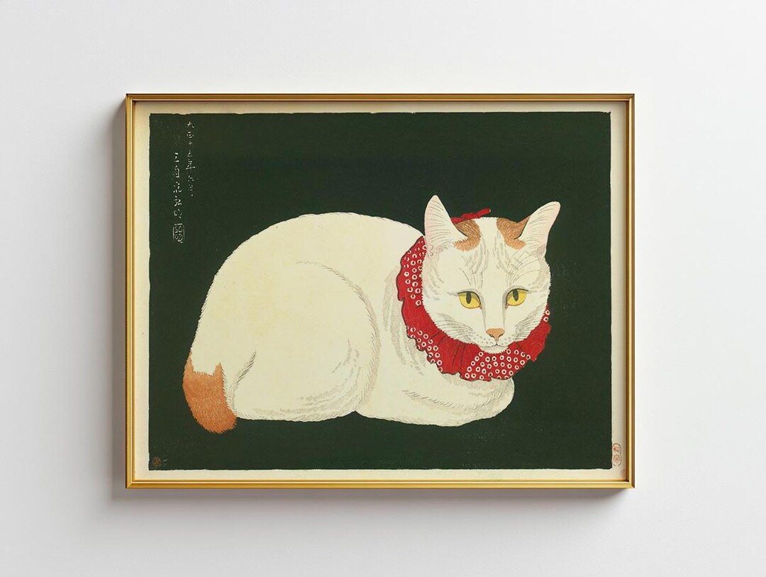 Japanese Cat Ukiyo-e Print, Vintage Wall Art Woodblock Print Framed ...