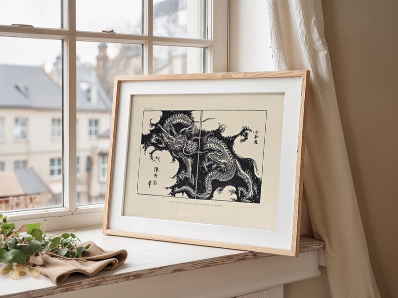 Vintage Dragon Art Print, Japanese Mythical Art Japanese Wall Art ...