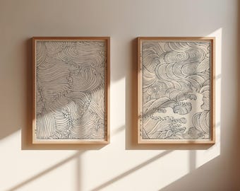 Poster Abstract Minimalist Poster Set Framed Poster Ocean Wave Art Vintage Japanese Poster Black And White Zen Art Prints Wall Art Simple