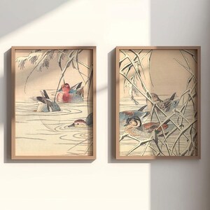 Póster de pato, arte de pared vintage, pájaro, arte japonés, impresión de naturaleza tradicional, póster de pájaro Japandi, póster Ukiyoe, póster japonés, arte asiático, invierno
