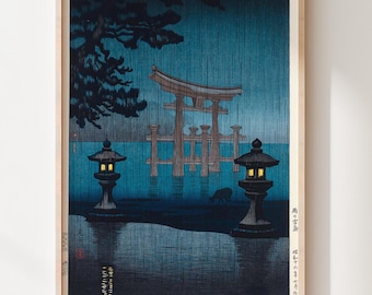 Vintage Shrine Torii Gate Print, Japanese Woodblock Art Ukiyo-e Print Framed Posters Asian Wall Art Japandi