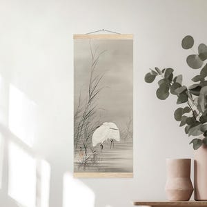 Póster de garcetas, póster vintage de aves japonesas, arte de pared zen para interiores, póster de arte asiático, arte de pared tradicional, tapiz decorativo japonés.