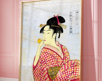 Poster Vintage Geisha Oiran Poster Japanese Ukiyoe Poster Utamaro Framed Poster Woodblock Japanese Vintage Wall Decor Wall Art Japandi Style