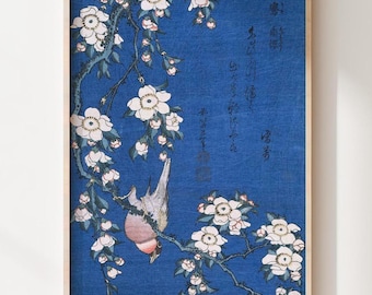 日本の浮世絵、木版画、葛飾北斎、「木蓮に文鳥」 - Etsy 日本