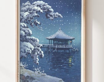 浅野武二による日本のアートプリント「東寺の雪」、木版画
